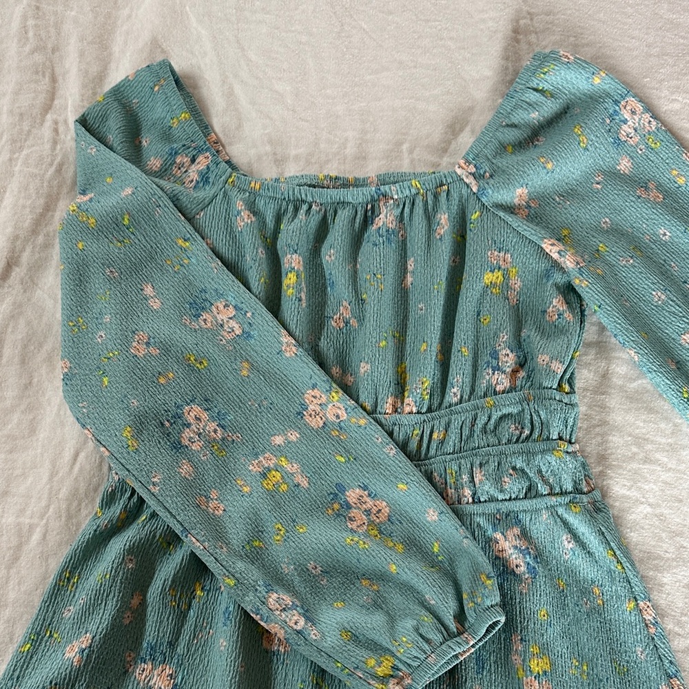Art Class Floral Kids Dress - Teal and Pink